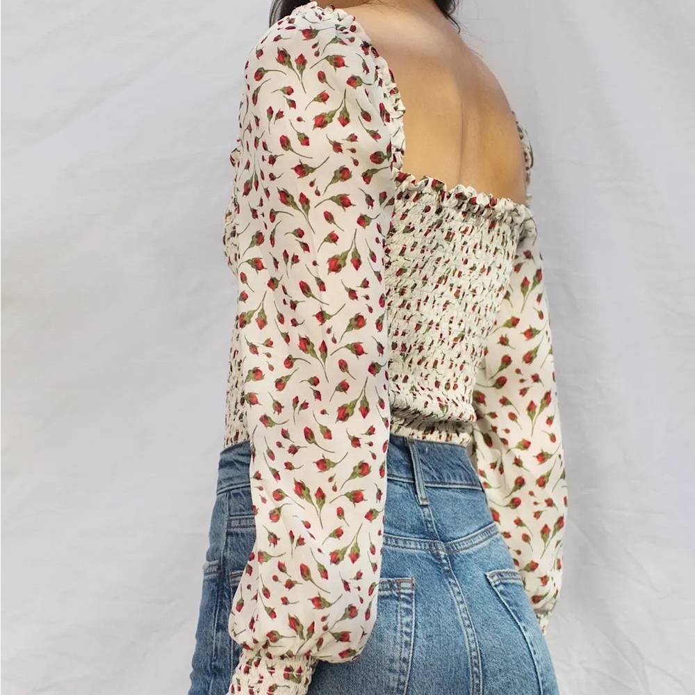 Reformation Cream and Red Floral Blouse